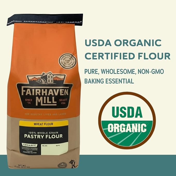 Fairhaven Mill Organic Grain Pastry Flour, 5 lbs Bag | USDA Certified Organic, Non-GMO, Low Protein for Pastry Applications, USA Grown and Milled