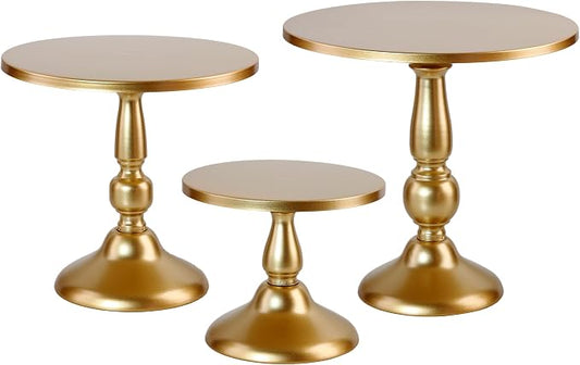 Set of 3 Gold Cake Stands, Metal Round Cake Holder Dessert Pie Pizza Display Stand 8" 10" 12" Serving Tray Decoration for Wedding Celebration Party Birthday Baby Shower