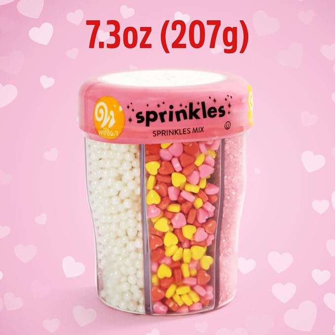 Sprinkles Mix, 6 cells of Edible Cake Toppers 7.30oz, Perfect Heart Shaped Sprinkles for Cake Decorating and Cookie Decorating Kits, Ideal for Cupcakes, Party Treats, Classroom Treats