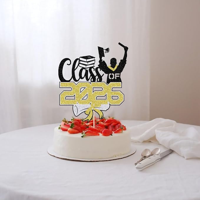 Class of 2026 Congrats Grad Cake Topper Glitter Graduation Party Supplies - High School College Graduates -College Graduate Cake Topper Decorations (Class of 2026 Black gold)