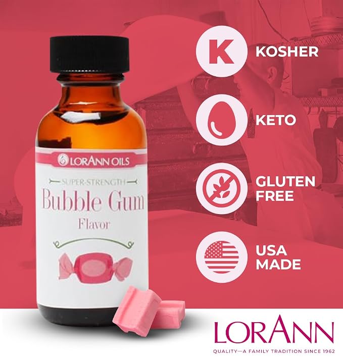 LorAnn Oils Super Strength Flavoring - Used For Candy Making, Flavoring Extracts, Baking, Hard Candy, and Flavor Oils - Bold, Natural Flavors 4X Stronger Than Extracts - Bubble Gum, 4 fl oz