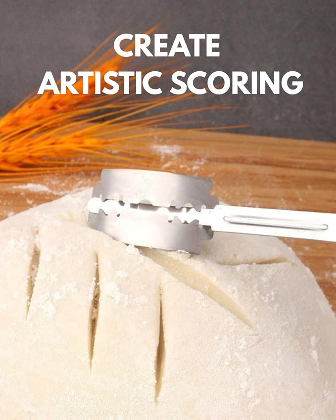 Bread Lame, Stainless Steel Sourdough Scoring Tool, Scoring Knife for Bread Baking Supplies, Bread Scorer with 5 Ultra-Sharp Razor Blades and Wood Handle, 7.32"