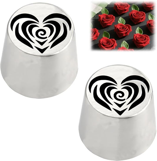 2Pcs 2025 NEW Russian Piping Tips Extra Large – Heart-shaped Rose Flower Piping Tips, Stainless Steel Nozzles Set for Cake Decorating, Cupcakes, Cookies and Desserts– Professional Baking Tools