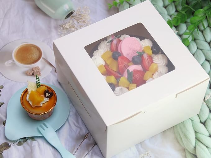 White Bakery Boxes 8x8x5 Inch - 10Pack Window Gift Boxes