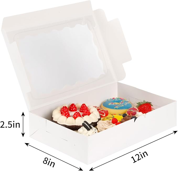 Moretoes 15pcs Cookie Boxes,12x8x2.5 Inches Bakery Boxes with Window, for Chocolate Covered Strawberries, Cakes, Pies, Muffins, Donuts and Pastries