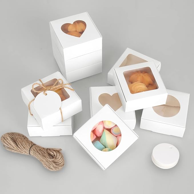 COTOPHER Soap Box, 30Pcs Small Soap Packaging Boxes 2.8x2.8x1.2 Inch Mini Kraft Boxes with Window Soap Boxes for Homemade Soap Candy Chocolate Bakery Cookies Soap Packaging