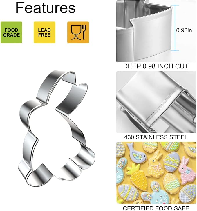 Easter Cookie Cutters, 5 Pieces Chick Carrot Egg Bunny Rabbite Shapes Metal Cookie Cutters Stainless Steel Sets Holiday Themed Baking Kit