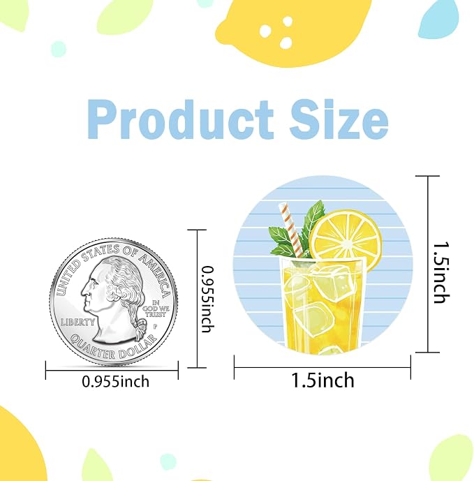Louise Maelys 500pcs Lemon Stickers for Cups - 1.5 Inch 4 Lemon Patterns Waterproof Stickers Labels Perfect for Lemonade Stands Party Favours，Homemade Treats, Cups