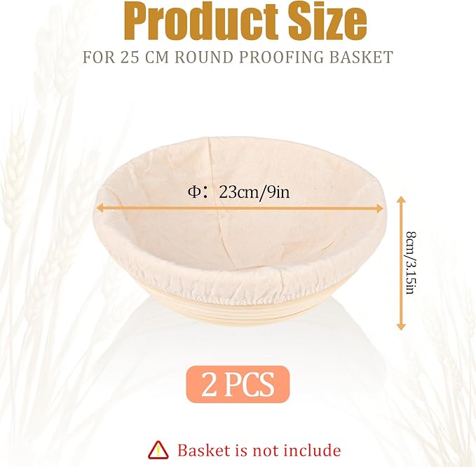 2 Pcs Round Bread Proofing Basket Cloth Liner - 9 Inch Natural Rattan Banneton Basket Cover for Sourdough Dough