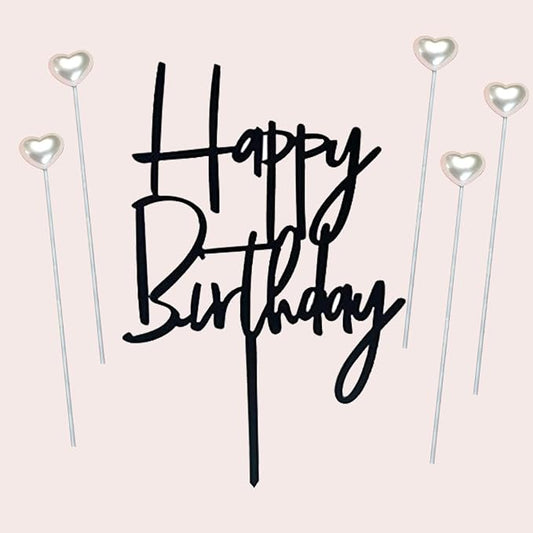 ZHENGYE Black Happy Birthday Cake Topper Sign And 5 White Love Cake Toppers Happy Birthday Topper For Cake Birthday Cake Decorations Supplies(White 1)