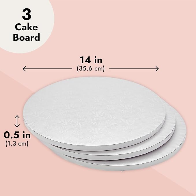 Juvale 14-Inch Round Cake Drums - Sturdy Base Support & 14-Inch Cake Boards - Disposable Cleanup & Baking Supplies - Pack of 3, 14 in
