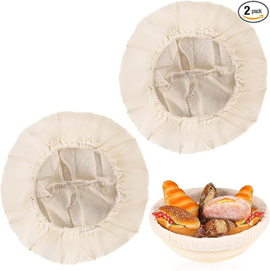 2 Pcs Round Bread Proofing Basket Cloth Liner - 9 Inch Natural Rattan Banneton Basket Cover for Sourdough Dough