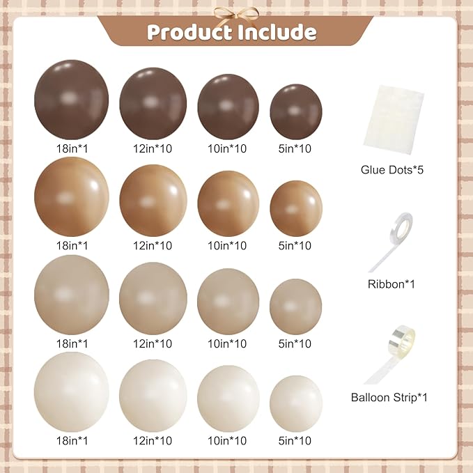 Cream Brown Balloons Arch Garland Kit, 124Pcs Coffee Themed Bar Bridal Shower Decoration for Baby Shower Wedding Engagement Party Decorations