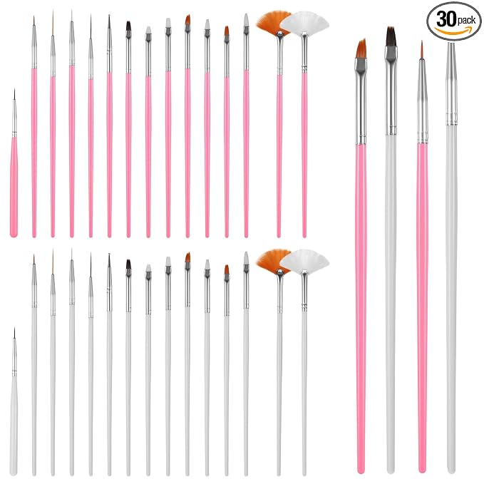 Cake Decorating Brushes, 30 PCS Food Paint Brush Food Safe Cookie Paint Brushes Kit Cookie Decorating Fondant Brush DIY Tool Set Icing Pastry Brushs for Painting Baking Supplies, White and Pink