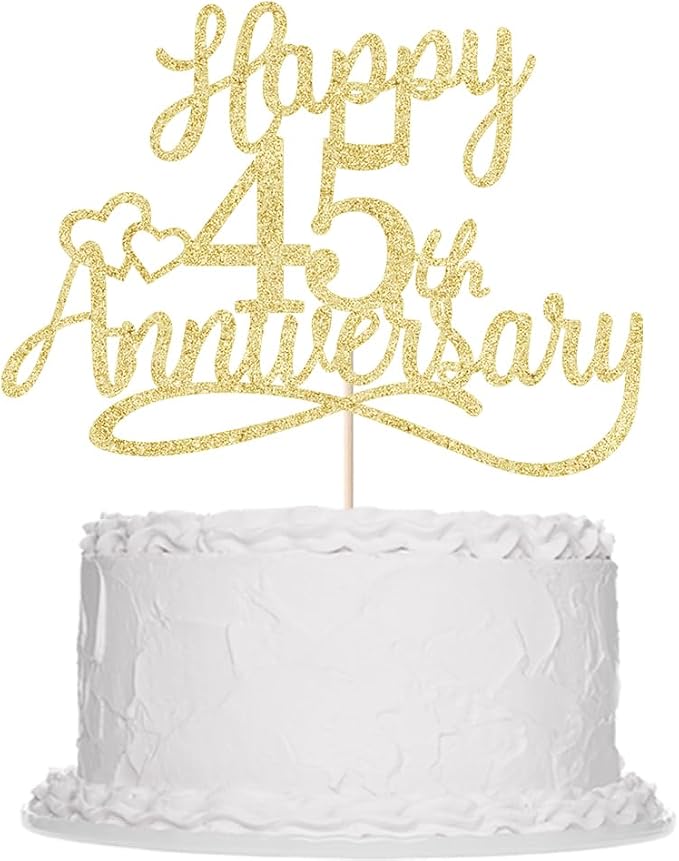 Sleyberoy Glitter Happy 45th Anniversary Cake Toppers - Wedding Party Decorations for Company, Birthday, 6=45th Wedding Anniversary