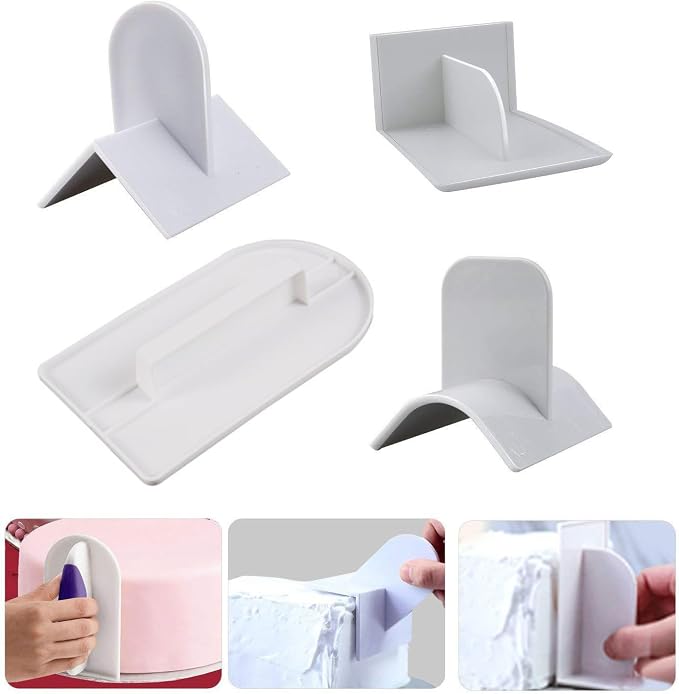 4 Pcs Plastic Fondant Icing Smoother Polisher Cake Decorating Smoothing Tool with Handle Cake Icing Trowel Cake Icing Smoother Cake Surface Smoother for Cakes Surface Edge Corner Decoration