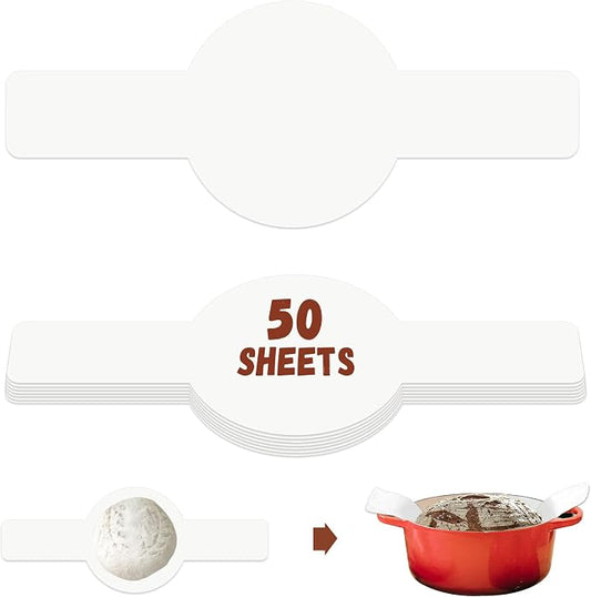 Disposable Parchment Paper for Sourdough Baking, GIGYES Bread Sling for Dutch Oven, 8" Round Parchment Paper with Long Handles for air fryer, Easy-Lift, Non-Stick, Odor-Free, White