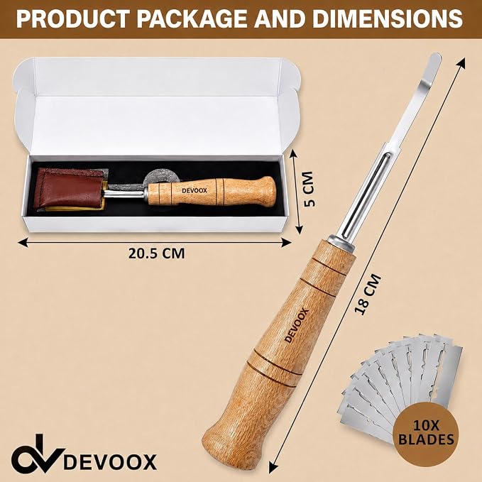 Bread Lame Stainless Steel Sourdough Scoring Tool for Premium Hand Crafted Bread Baking Scoring Tool for Wooden Handle for Bread Slashing & Leather Protective Cover with10 Replacement Blades.