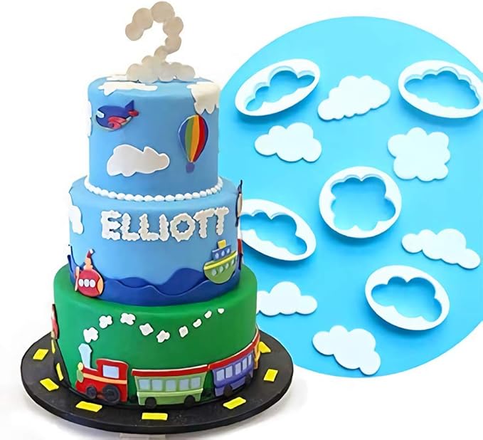 Palksky Cloud Fondant Cutter Fluffy Cloud Plastic Cookie Cutter Cake Mold Sugar Craft Mold Cake Decorating Tools(5PCS)
