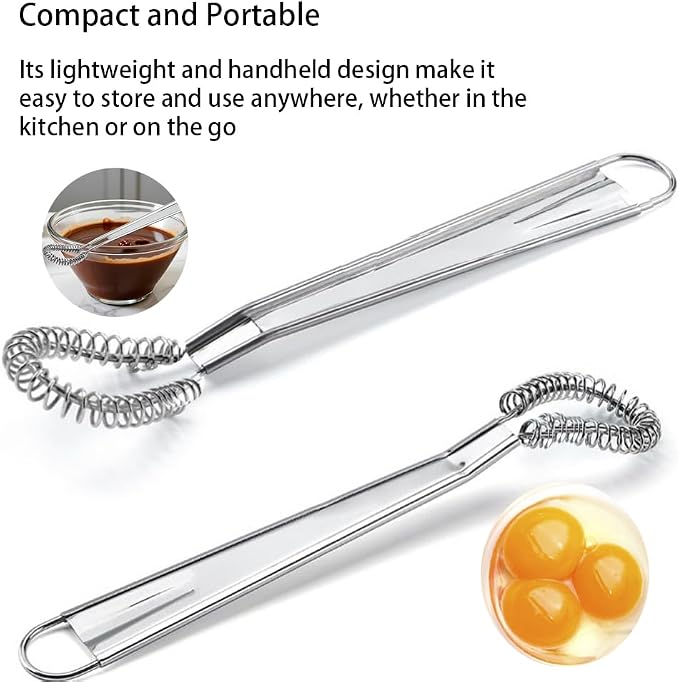Stainless Steel Mini Whisk Set 2 Pack, Spring Coil Flat Egg Beater, Kitchen Cookware Milk Frother Hand Mixer For Cooking, 8 inch