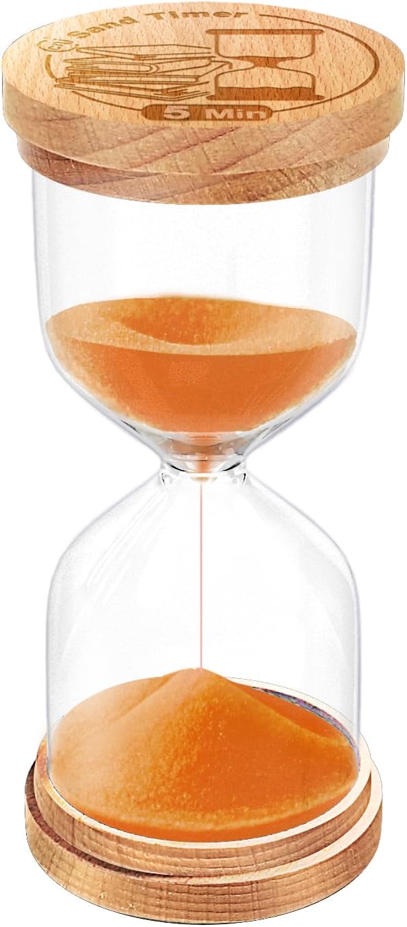 CNCJ 5 Minute Sand Timer, Orange Small Wooden Hourglass Sand Clock 5 Minutes, Glass Sandglass Watch Reloj De Arena for Kitchen Classroom Office Desk Decor