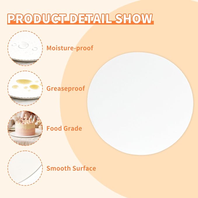 HORLIMER 50 Pack Cake Boards 12 Inch Round, Food-Grade Circle Cardboard Cake Drums Base, White Cake Plates for Birthday, Party, Wedding Display