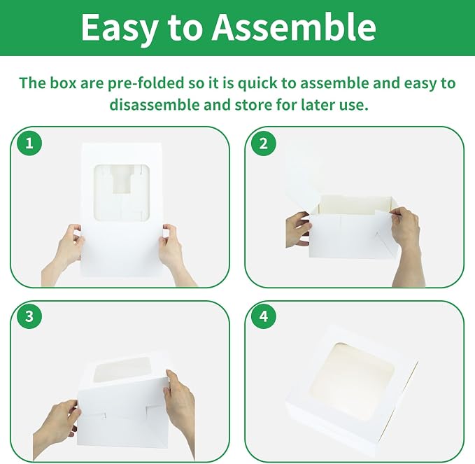 20 Pcs White Cake Box with Window,10x10x5 Inches,Bakery Boxes with Handmade Love Sticker,White Tall Bakery Box with Window Pastry Boxes Disposable Cake Containers for Desserts,Cupcakes