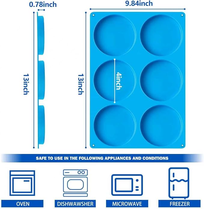 Sidosir Round Silicone Mold for Baking, 4inch Large Breakfast Sandwiches Mold Silicone for Whoopie Pie, Non-Stick Hamburger Buns Muffin Top Pan Molds for Egg Pan, Resin Coaster