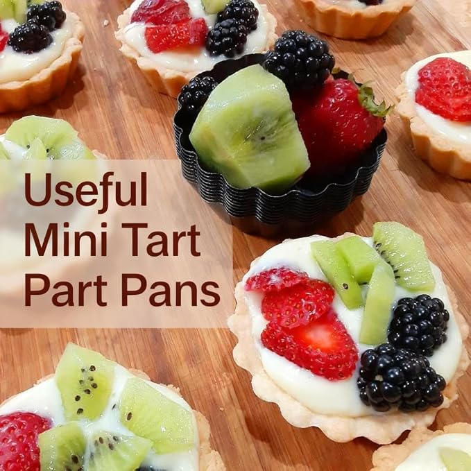 12-Pack 3 Inch Nonstick Mini Tart Pans Fluted Side for Pies Pan Round Deep Quiche Mold Heavy Duty Carbon Steel Baking Cupcake Egg Tarts Mousse Cakes Fruit and Desserts Molds for Oven