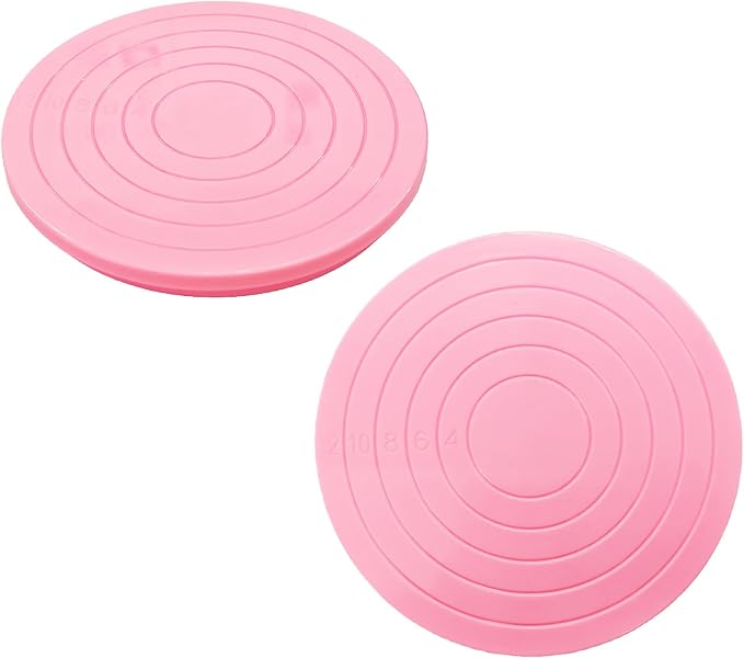 2PCS Cake Decorating Turntable 5.5inch Revolving Stand, Plastic Round Rotating Cookie Swivel for Home Kitchen Baking Tools Accessories Supplies Cupcake Pastry, Pink