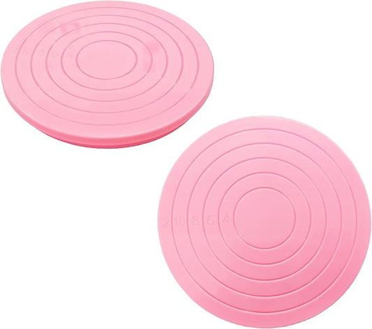2PCS Cake Decorating Turntable 5.5inch Revolving Stand, Plastic Round Rotating Cookie Swivel for Home Kitchen Baking Tools Accessories Supplies Cupcake Pastry, Pink