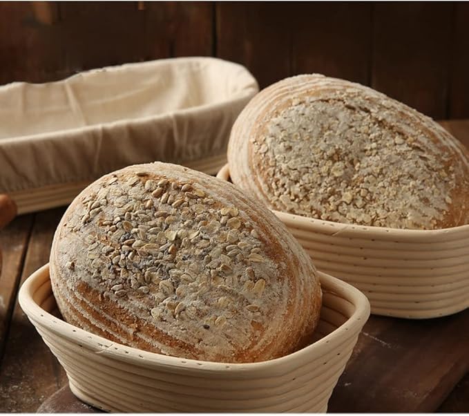 10 inch Oval Bread Proofing Basket Set of 2,Sourdough Bread Rising Bowl with Cloth Liner,Bread Baking Supplies for Professional Home Bakers