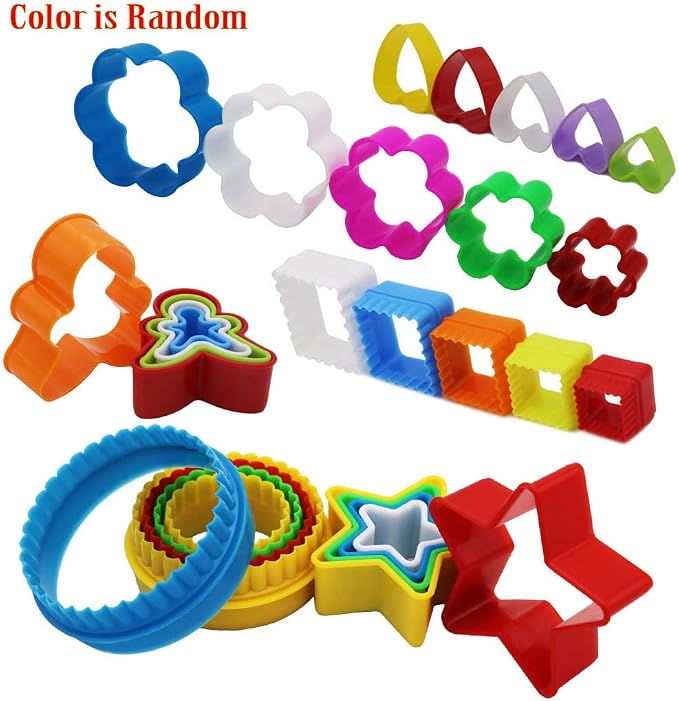 32 PCS Cookie Cutter Set, Biscuit Cutter Set, Multi-size Sandwich Fondant Cake Fruit Vegetable Shapes Cutter Set (Square, Round, Star, Heart, Flower, Gingersnap)