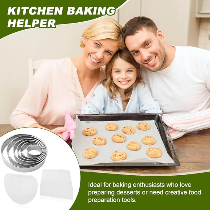 Round Cookie Cutter Set, 6 Pc 2-6 in, 1.2 in Deep, 2 Scrapers | Stainless steel cutters, Plastic scrapers, Dishwasher safe then dry, Not for cuts over 1.2 in depth in one pass