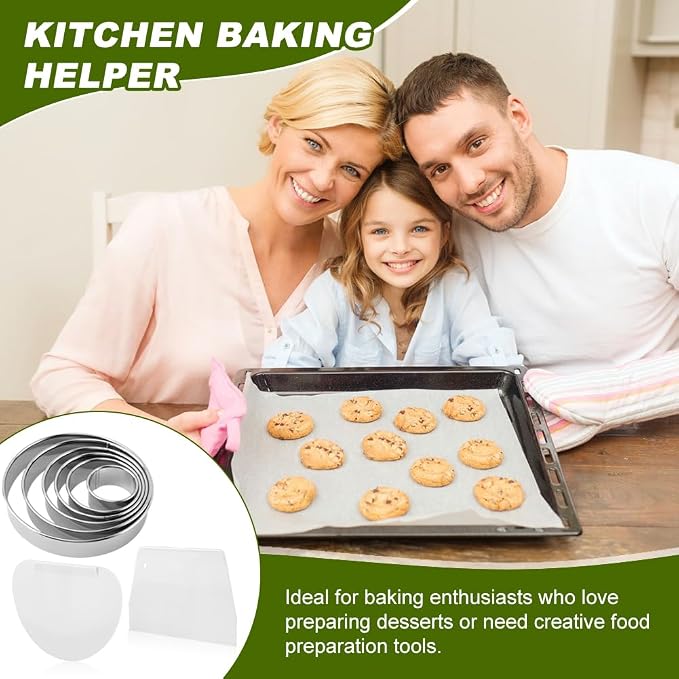 6-Piece Stainless Steel Cookie Cutter Set with 2 Plastic Scrapers, Round Cookie Cutter Biscuit Cutter, Baking Molds for Cookies, Cakes, Doughnuts (2, 3, 3.5, 4, 5, 6 Inch(COLOR:Silver)