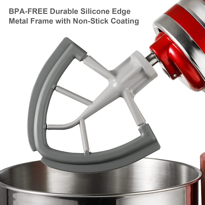 Flex Edge Beater for KitchenAid Tilt-Head Stand Mixer | 4.5-5 Quart Flat Beater Paddle with Flexible Silicone Edges Bowl Scraper, Grey