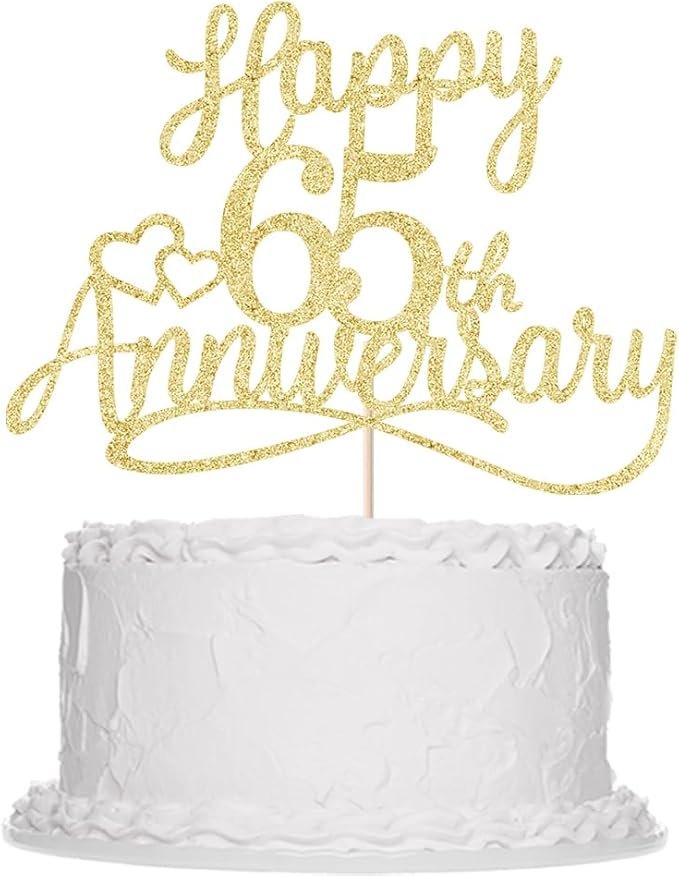 Sleyberoy Glitter Happy 65th Anniversary Cake Toppers -Wedding Anniversary Party Decorations, 65th Wedding Anniversary, Company Anniversary Party, Birthday Party Decorations