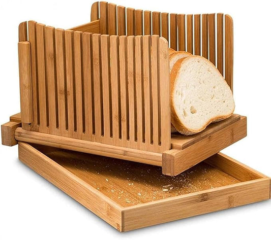 Nature Bamboo Bread Slicer Cutting Foldable Wood Bread Cutter Adjustable 3 Thickness Loaf Bread Cutting Board For Homemade Bread Loaf Cakes Bagels Kitchen Baking Tools