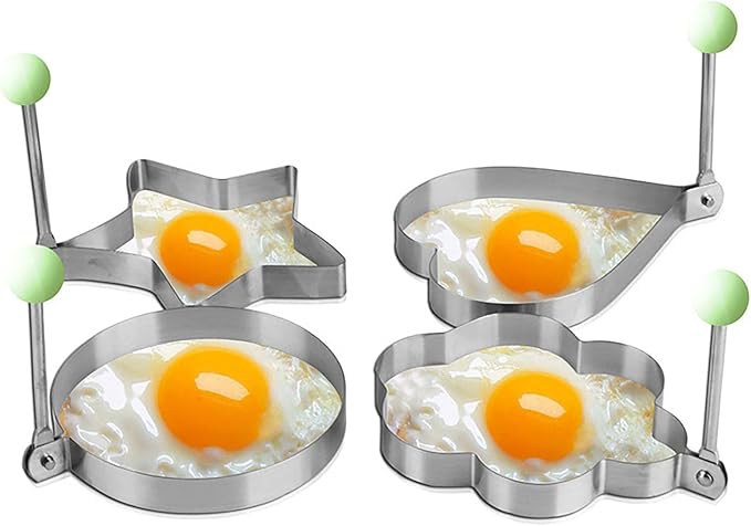 Stainless Steel Egg Molds, 5 Pack 3.5 Inch Different Shape Silver Egg Ring Molds for Cooking and Griddle of Flapjack, Bread and Chocolate