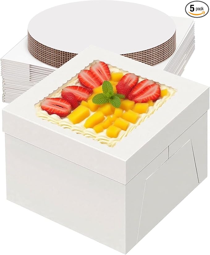 20 Packs Cake Box 10 inch with Cake Board (10 Pcs Box + 10 Pcs Board) Disposable Cake Containers Bakery Take Out Container Cake Carrier for Cookies Pies (10x10x8inch)