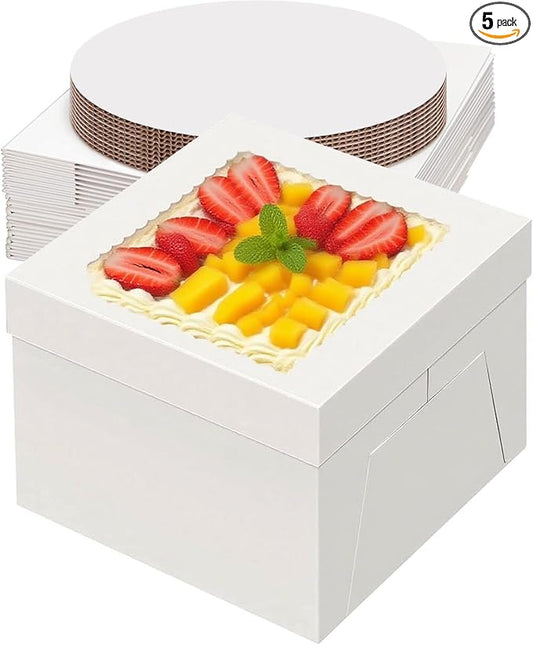 20 Packs Cake Box 12 inch with Cake Board and Clear Windows (10 Pcs Box + 10 Pcs Board) Disposable Cake Containers Bakery Take Out Container Cake Carrier for Cookies Pies (12x12x8inch)