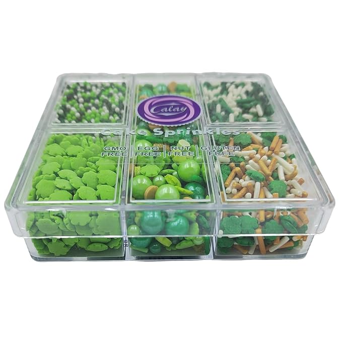 Green Shamrock Sprinkles for Cupcakes, Edible St. Patrick's Day Sprinkles with Pearls Jimmies Nonpareils for Cake Decorating Baking Cookies Cupcake Topper