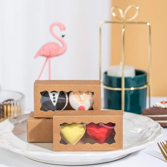 JCXGRVC small treat boxes with window - 100pcs candy box for chocolate & bakery treats Macaron Packaging for Wedding 4.17 x 2.16 x 1.37 inches macaron boxes for 2