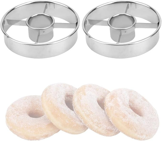 2pcs Professional Donut Cutter with Central Hole, 9.8cm/3.9in Stainless Steel Doughnut Mold Tool for Perfect Donuts Bagels Cookies Biscuits Baking & Pastry Making (Silver)