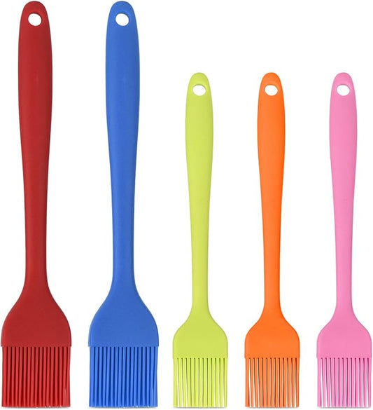 Hhyn Silicone Basting Pastry Brush Set 5 Pack Heat Resistant Spread Oil Butter Sauce for BBQ Grill Barbeque Kitchen Baking Cooking Pastries, 2 Large & 3 Small Multicolor