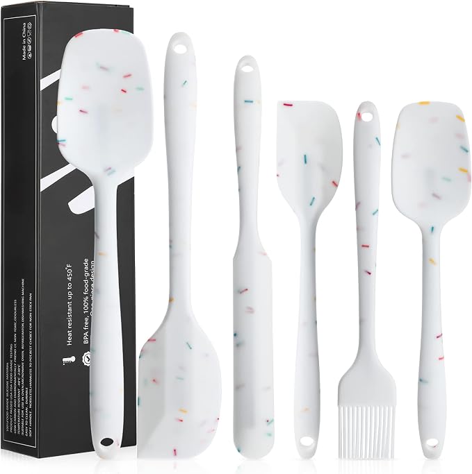6 Piece Silicone Spatula Set - Heat Resistant Nonstick Spatulas Set with Stainless Steel Core, Food Grade Silicone Spatulas for Baking Cooking Mixing Kitchen Utensils Set - Dishwasher Safe (White)