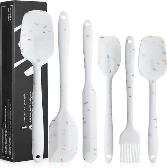 6 Piece Silicone Spatula Set - Heat Resistant Nonstick Spatulas Set with Stainless Steel Core, Food Grade Silicone Spatulas for Baking Cooking Mixing Kitchen Utensils Set - Dishwasher Safe (White)