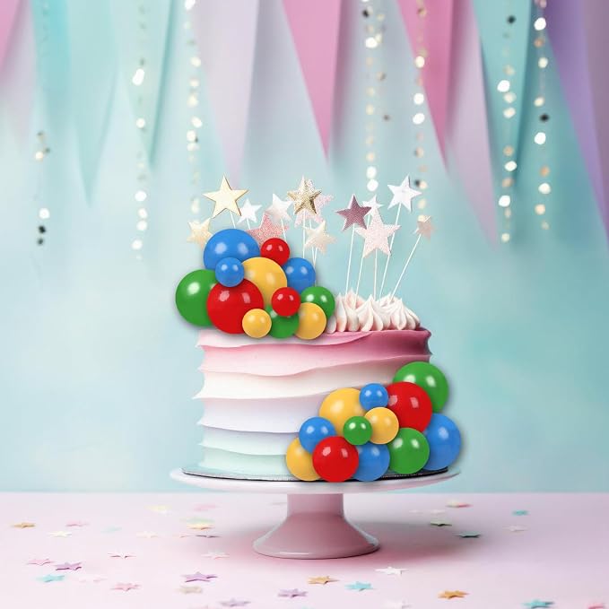 30 PCS Balls Cake Topper DIY Cake Insert Toppers Ball Cake Picks Cupcake Topper for Birthday Party Baby Shower Wedding Cake Decoration(Red Yellow Blue Green)