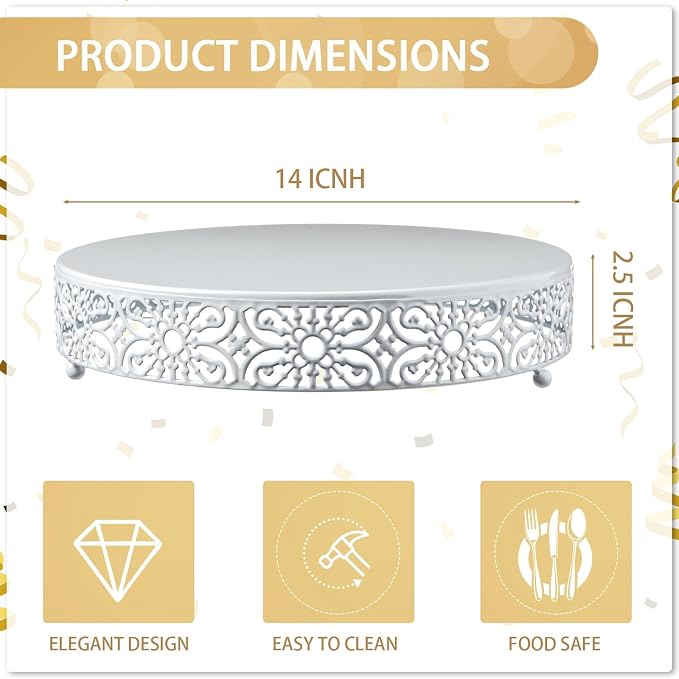 Wenqik 14 Inch Cake Stand, Metal Round Cake Stands Set with Modern Design White Dessert Display Cupcake Stands Plates Fruit Serving Tray for Wedding Birthday Baby Shower Party (White)