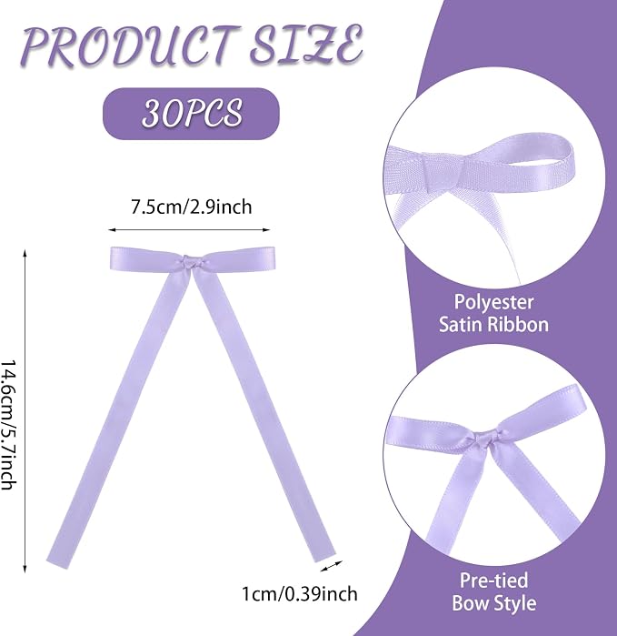 30 Pack Bow Cake Toppers Light Purple Ribbon Bows for Cake Purple Birthday Decorations for Baby Shower, Bachelorette, Wedding, Halloween, Christmas, New Year Party Decorations